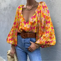 clothes for new year 2022 design shirt vintage butterfly long sleeve shirt pullover v neck blouse women female clothing chaoren