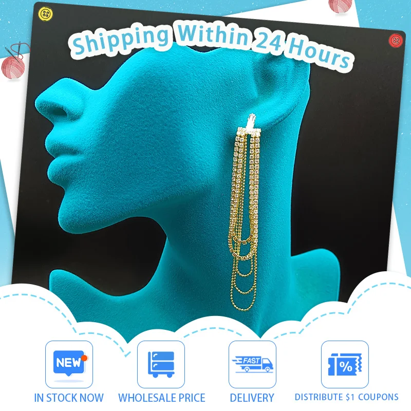 

JICAI Long Earrings Tassel For Women Exaggerated Rhinestone Geometry Personality Design Party Casual Ladies Earrings 2023 New