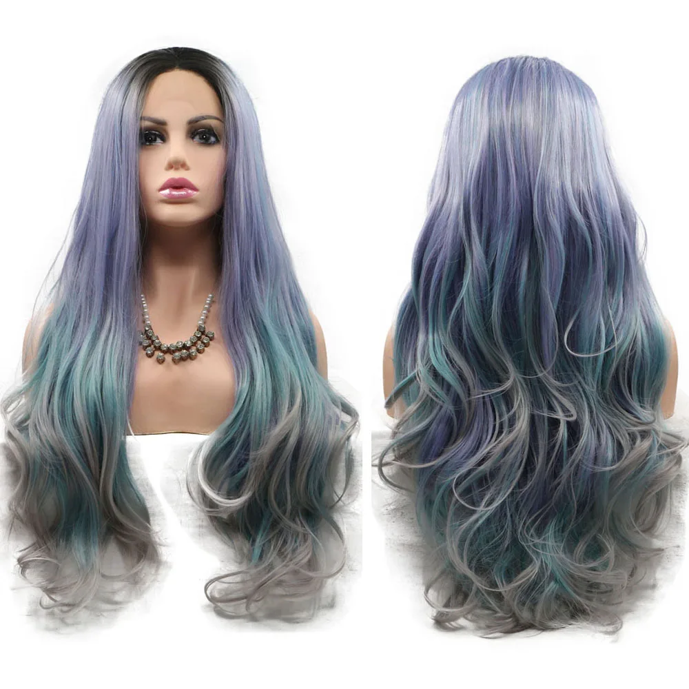 

Парик женский из термостойкого волокна с длинными волнистыми волосами и темными корнями, 3 цвета