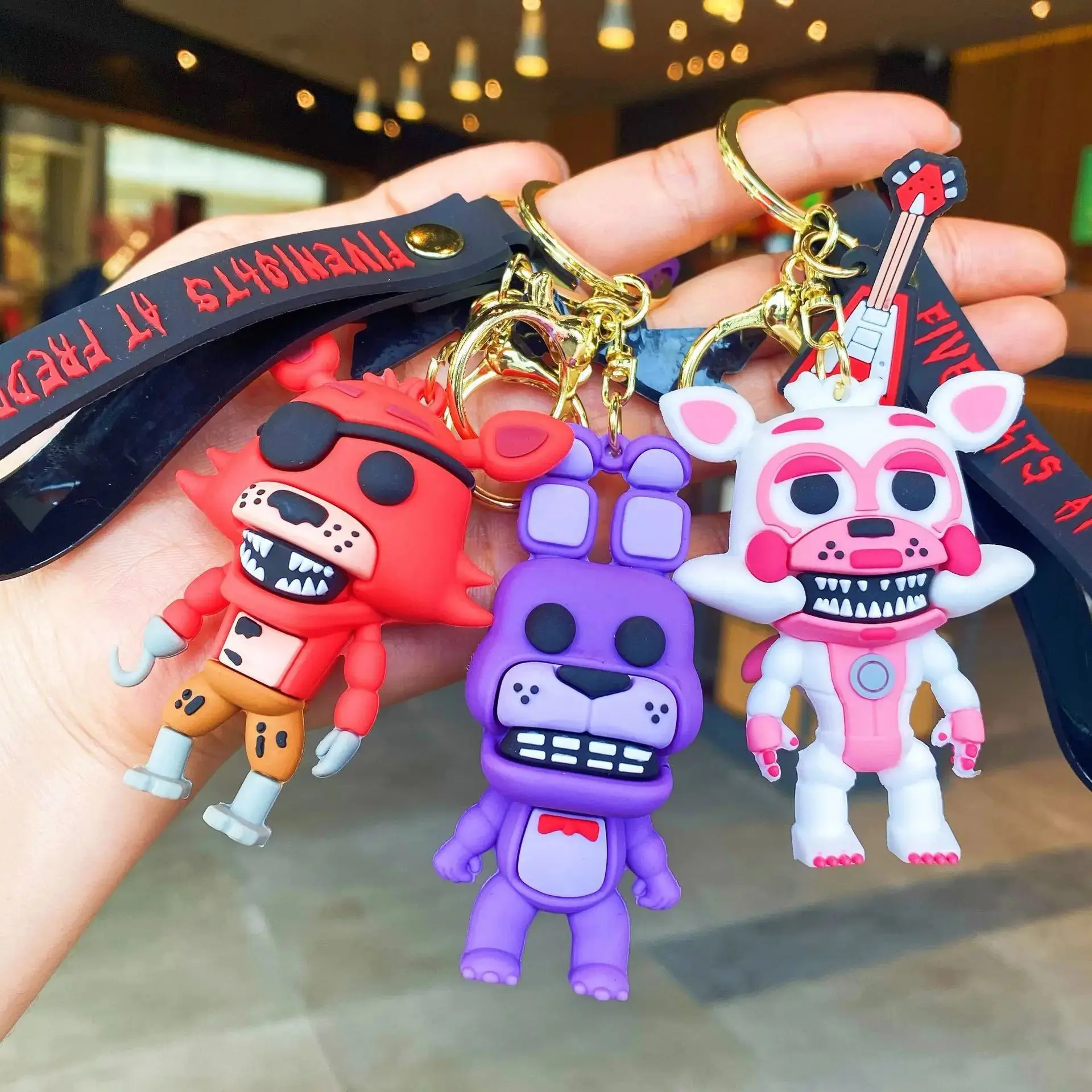 Фото Оптовая продажа: 5 шт. мультяшных игровых фигурок FNAF, модель игрушки-медведя Фредди Фазбера, брелок «Пять ночей с Фредди» для подарка №1