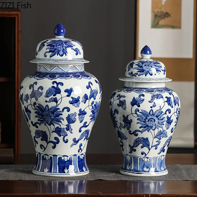 

Сине-белая фарфоровая стандартная Цветочная горшок для конфет декоративная банка для имбиря для цветов и птиц настольная декоративная ваза для цветов