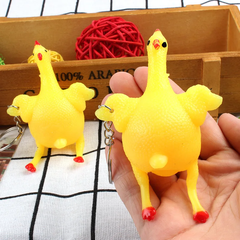 

Cute Chicken Egg Laying Hens Crowded Stress Ball Keychain Creative Funny Spoof Tricky Gadgets Toy Chicken Keyring Key Chains