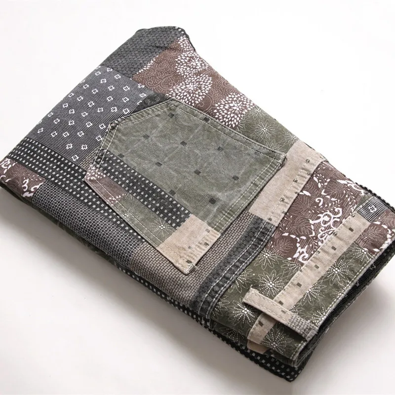 2022 Chic Patchwork Plaid Vintage Stretch Men Slim Jeans Trousers Hip Hop Women Cotton Casual Denim Pants Elegant Pantaloni Uomo