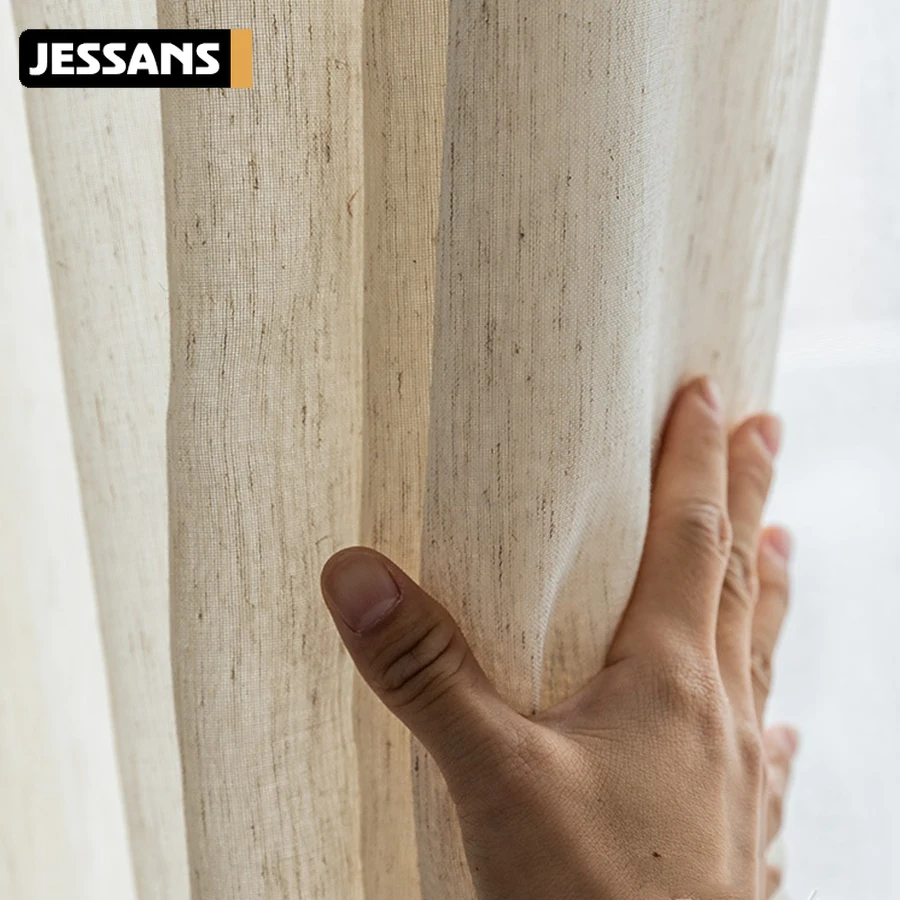 

Japanese Style Simple Natural Hemp Texture Tulle Curtain Fabric For Living Room Home Textiles Window Screens Soft Feeling Panels