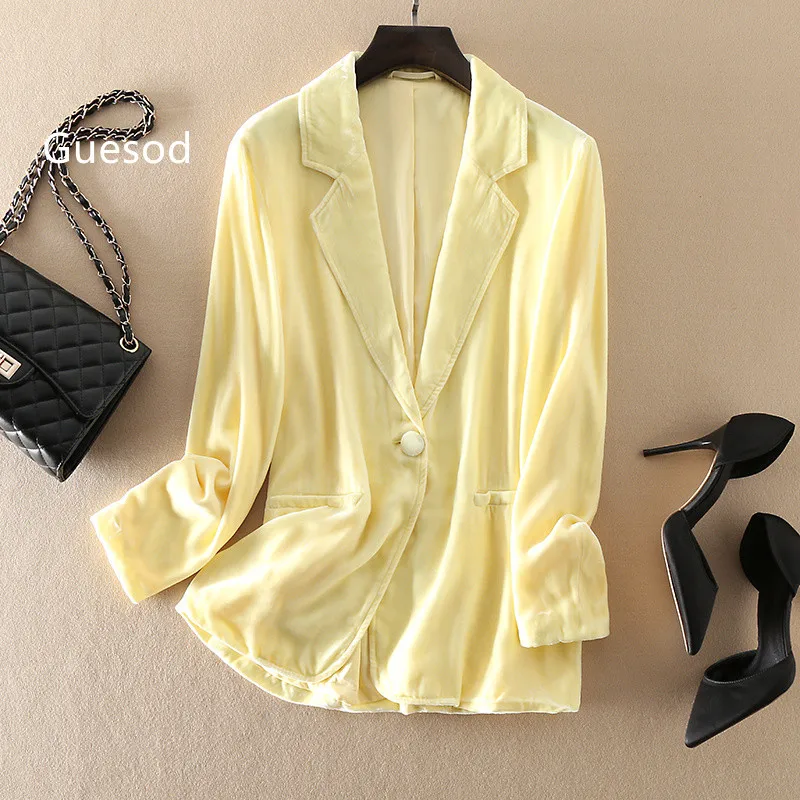 

Women Silk Velvet Blazer Top Quality Silk Velvet Slit Vintage Casual Blazer Outerwear Female Blazer Top 2022 New