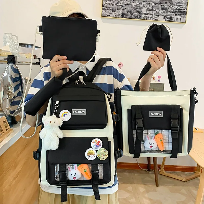 

Qyahlybz kawaii 4pcs set children girls school bags female korean version of small fresh five-piece students backpack