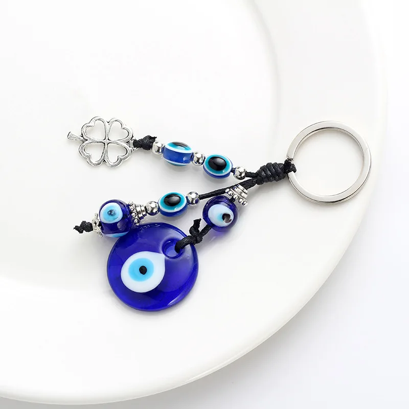 

Nazar Boncuğu Eye Fashion Alloy Clover Shape Charm Car Keychain Jewelry Pendant With Bule Eye