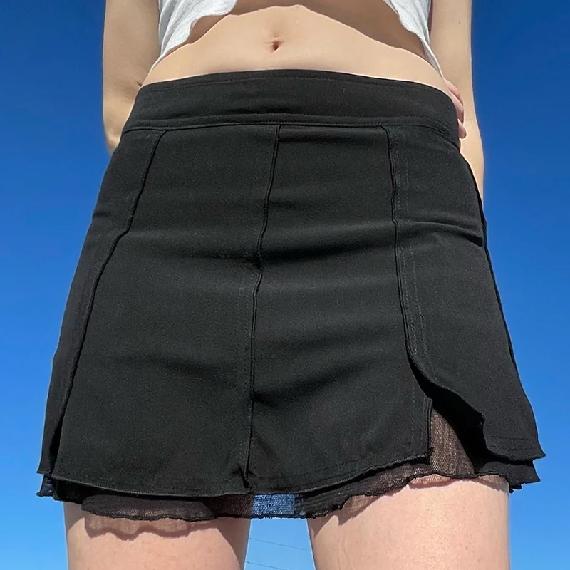 

E-girl готическая Черная сетчатая Лоскутная мини-юбка Harajuku гранж темная Академия эмо альт уличная одежда Y2K корейская мода винтажная юбка
