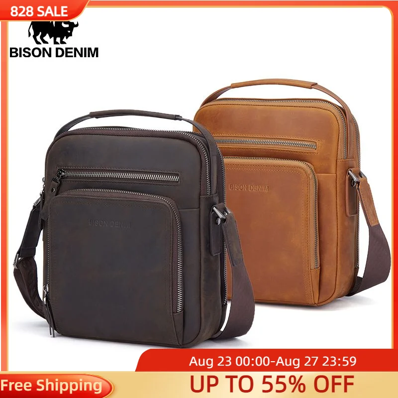 

BISON DENIM Men's Shoulder Bag High Quality Cowhide Leather Business Casual Crossbody Large Capacity Handbag Free Shipping 2023