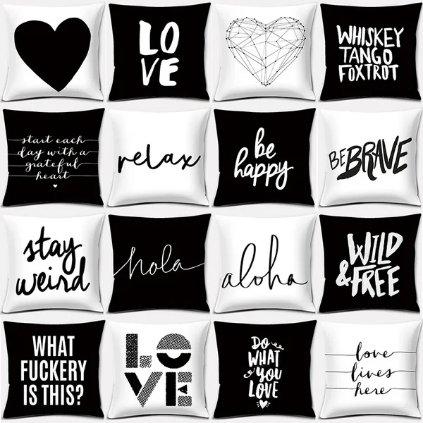 

Black and white English sentence printing series pattern pillowcase square pillowcase home office decoration (45cm*45cm)