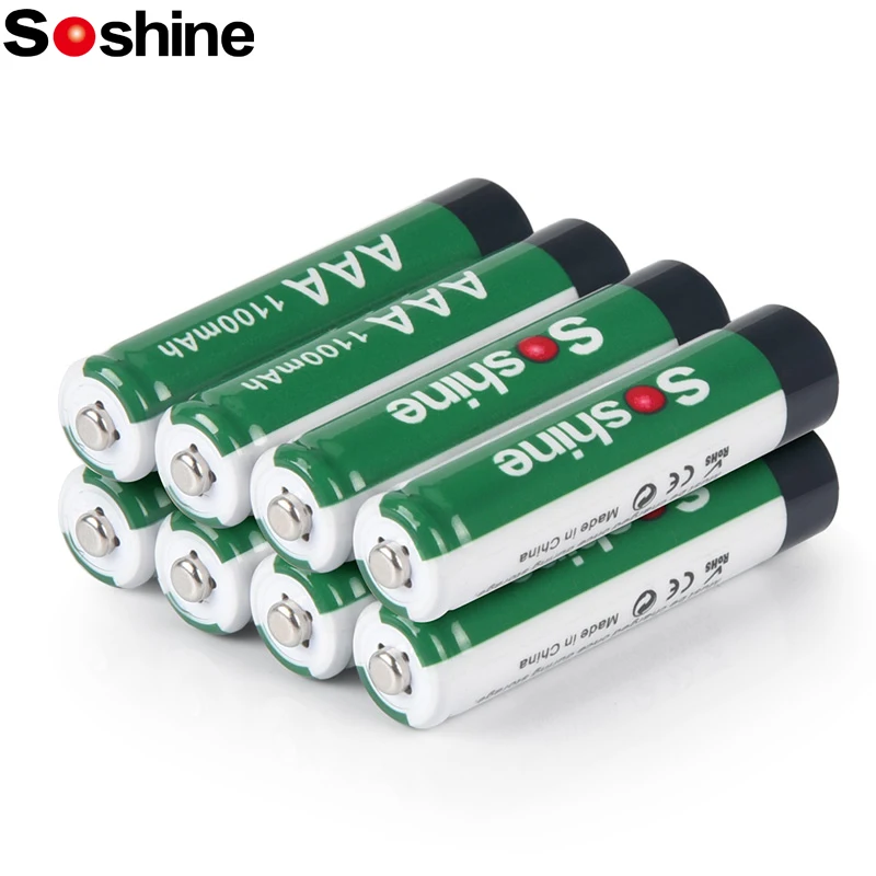 

Soshine 8PC AAA 1100mAh Rechargeable Batteries 1.2V Nimh 3A Battery for Solar Light Game Control Alarm Clock Digital Camera Toy