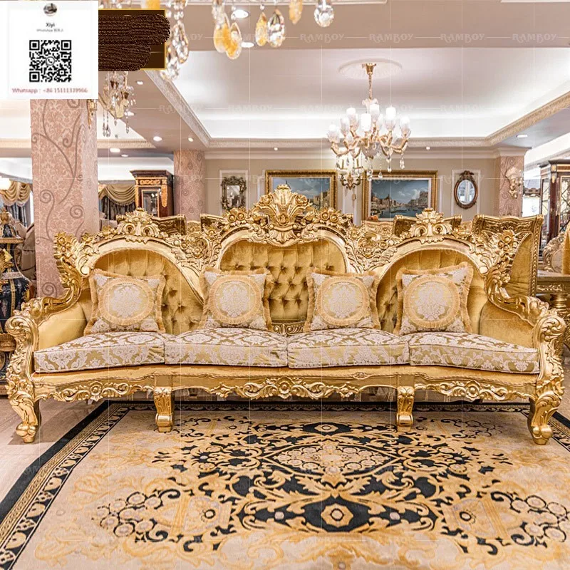 

Высококачественный диван из французской ткани, Европейский роскошный большой диван для гостиной, комбинированный диван из золотой фольги ...
