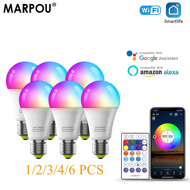 Светодиодная лампа MARPOU 10 Вт RGB смарт-фокус Wi-Fi Alexa Google Assistant голосовое управление 220