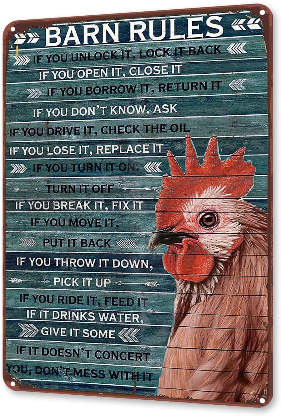 

Metal Sign Chicken Barn Rules Tin Sign Vintage Chicken Coop Farm Wall Decor Sign 12x16 Inch