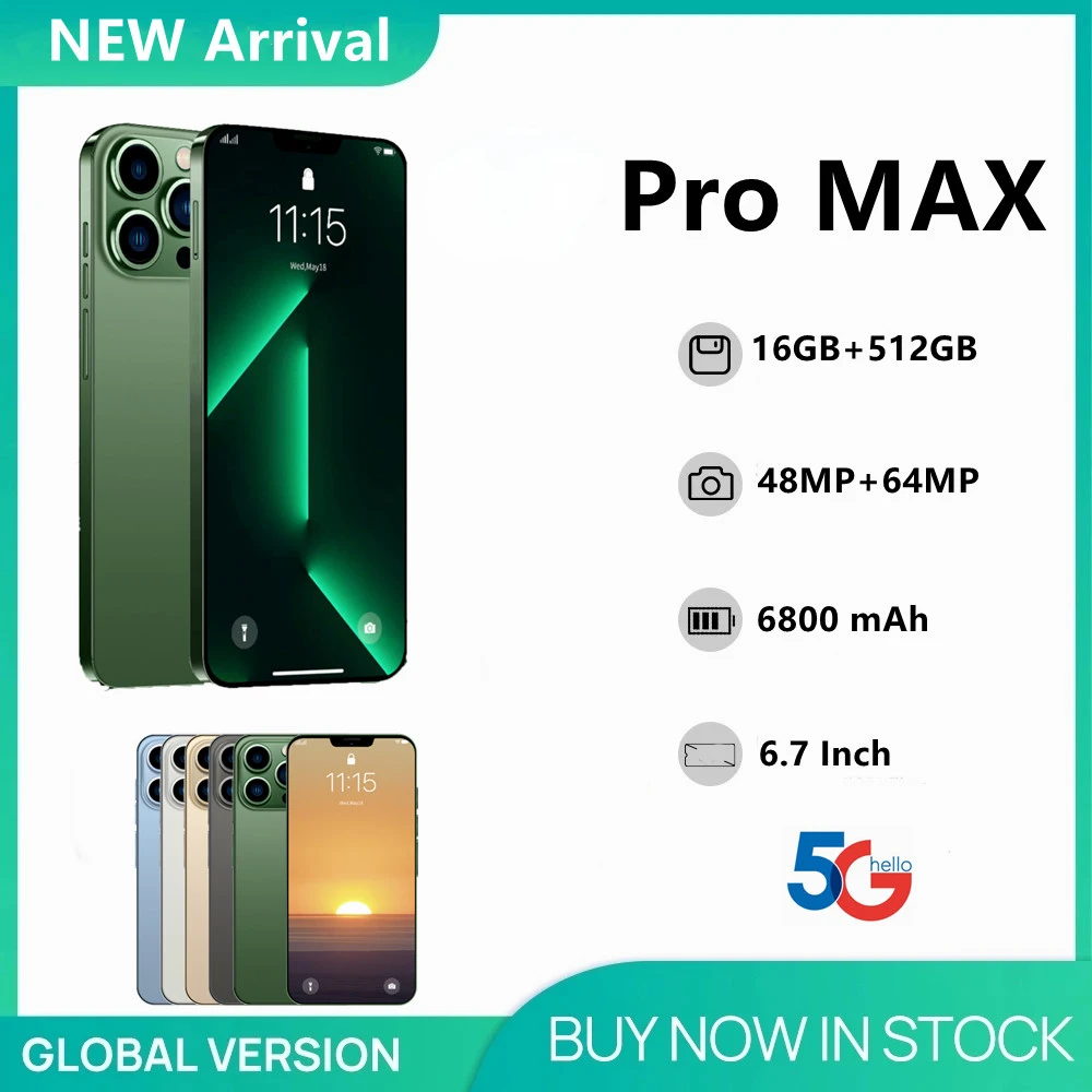 Новинка 2022 смартфон I13 Pro Max 6 7 дюйма HD 16 ГБ + 512 6800 мАч две SIM-карты разблокировка