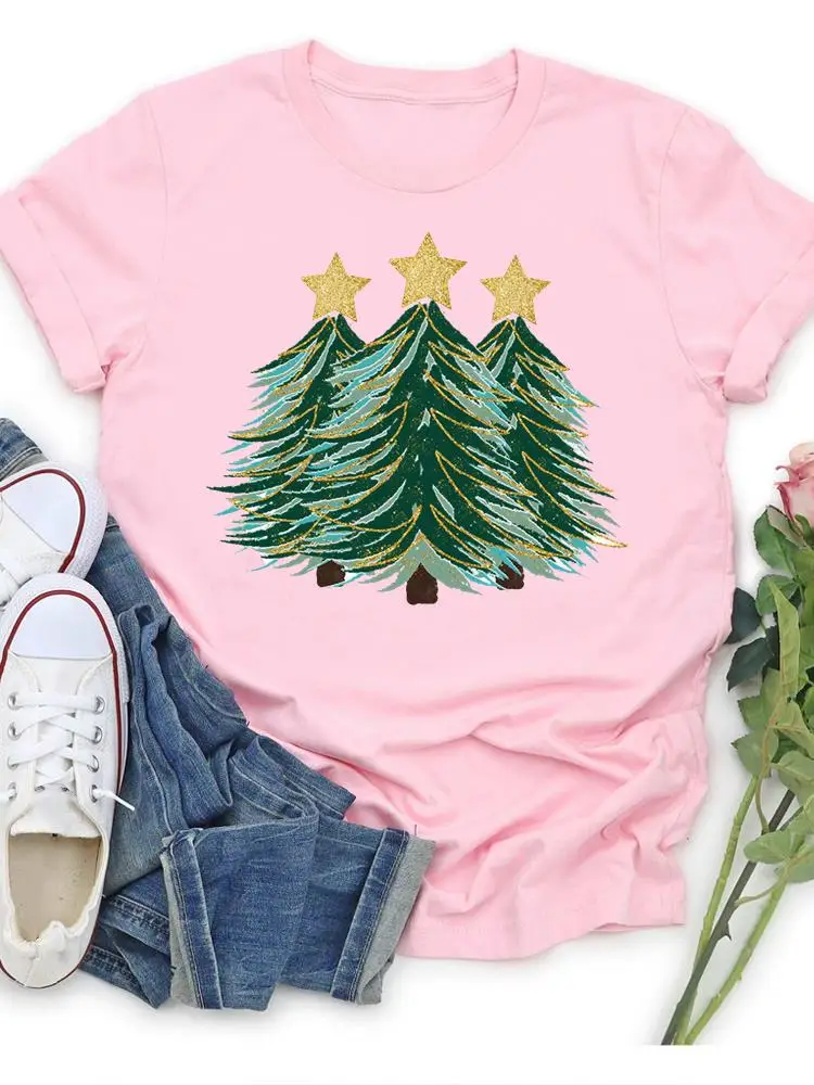 

Fashion Star Tree Cute 90s Style Female T Print Holiday Clothing Graphic Tee New Year Women Merry Christmas Casual T-shirts