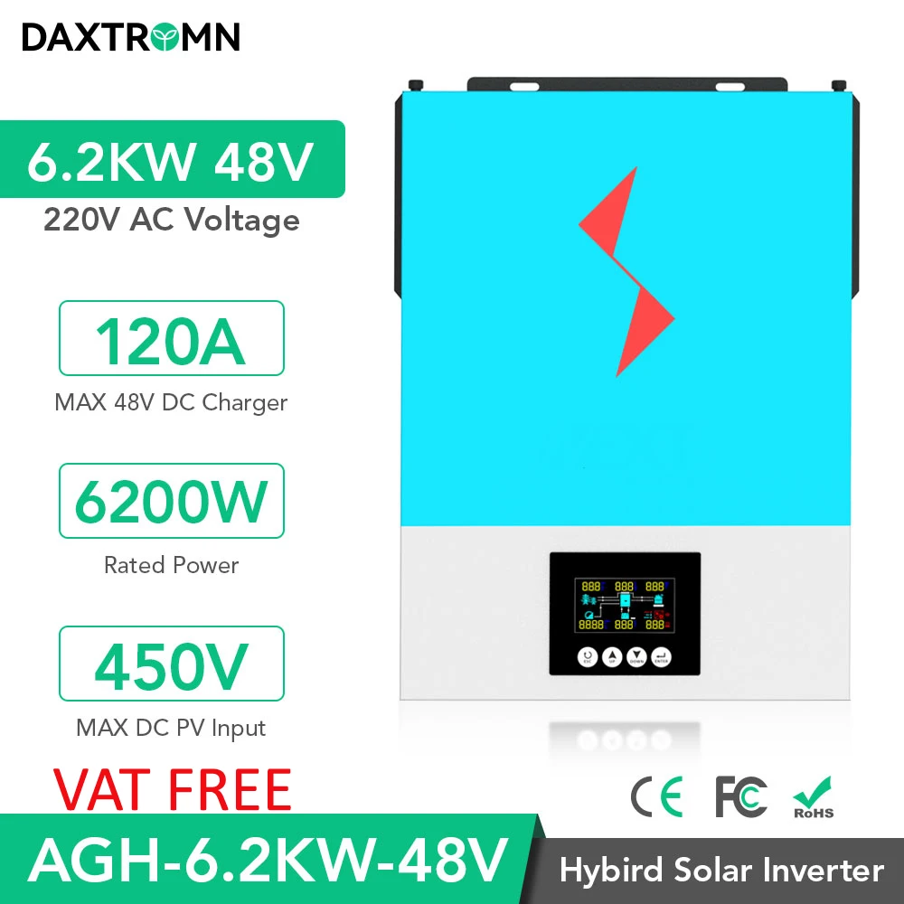 

DAXTROMN Hybrid Inverter 6200W 3600W 48V DC Charger 120A MAX DC PV INPUT 450V Support Wifi Purse Sine Wave hybrid Solar Inverter
