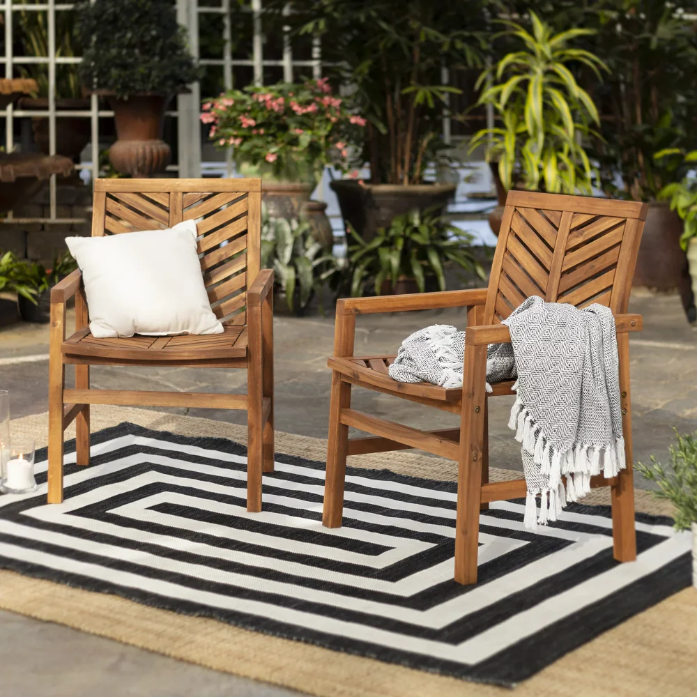 

Solid Acacia Wood Chevron Outdoor Chair, 2pk - Brown
