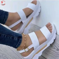 thick soled sandals womens 2022 new summer thick soled high heeled shoes womens wedge shoes womens red sandals womens 43