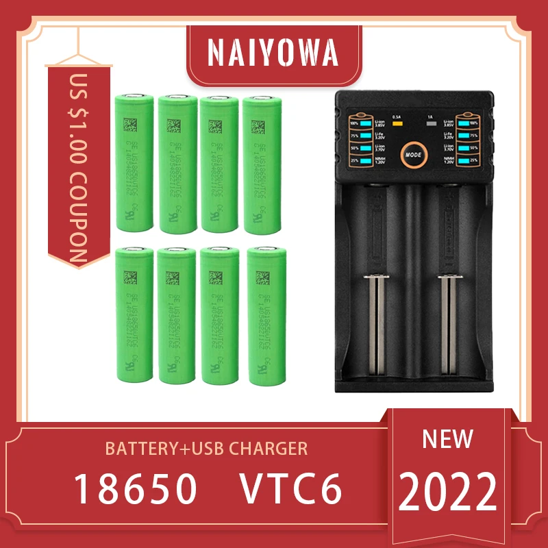 2022 New original 3.7 V 3000 MAH 18650 battery for us18650 Sony VTC6 30A toys tools flashlight battery+USB Charger