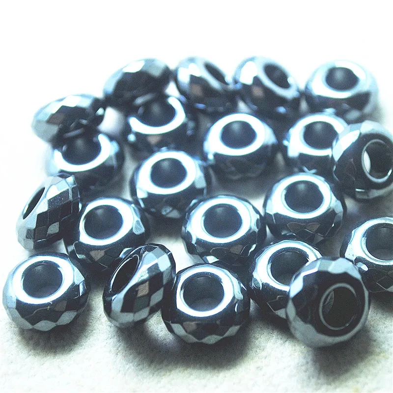 

10PCS European Matching Beads Nature Faceted Hemitate Stone 7X14MM Big Hole For Charms Womens Braclets Making Accessories