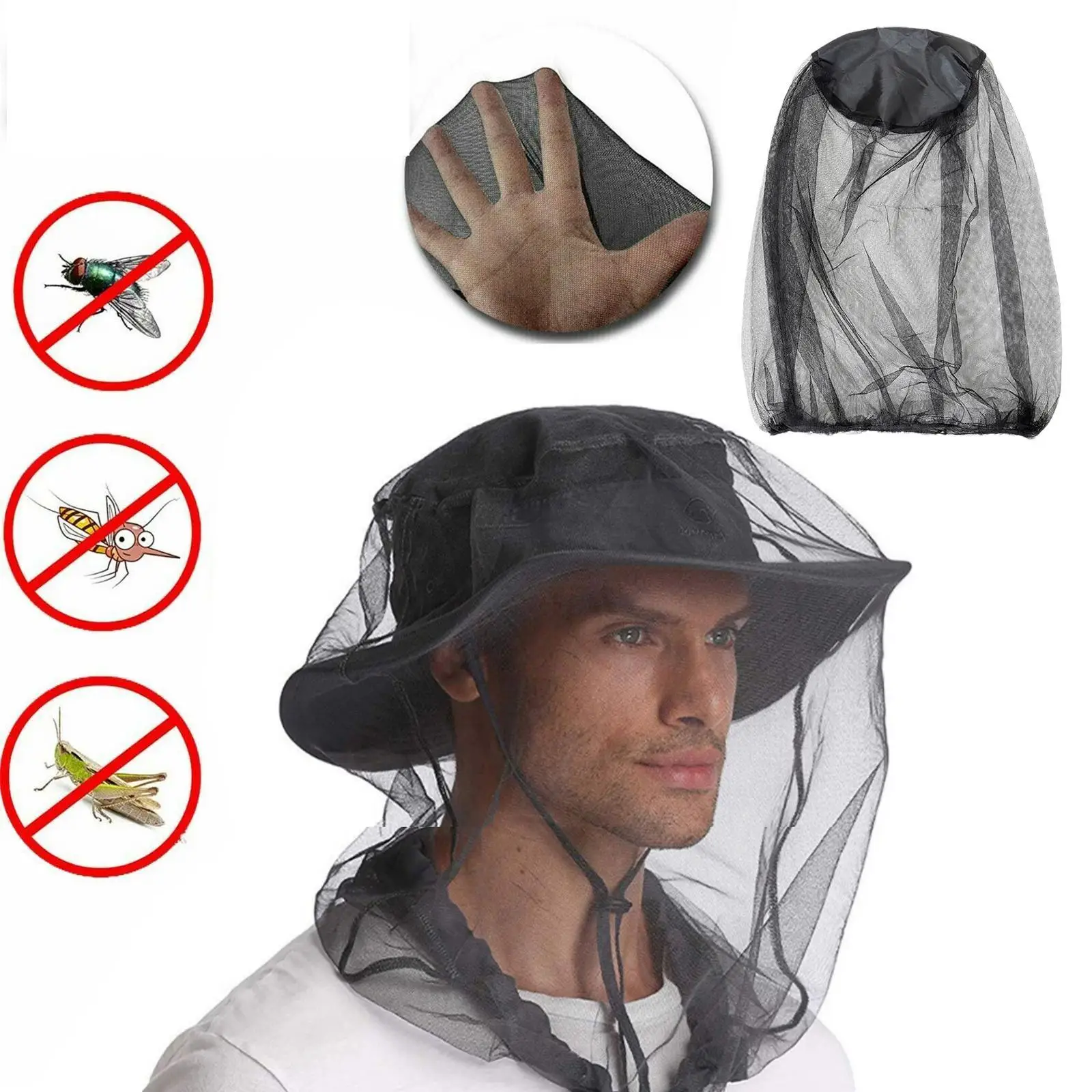 

Outdoor Anti Mosquito Net For Fishing Cap Protect Face Mosquito Insect Repellent Hat Bug Mesh Head Net Protector Camping Cap 1pc