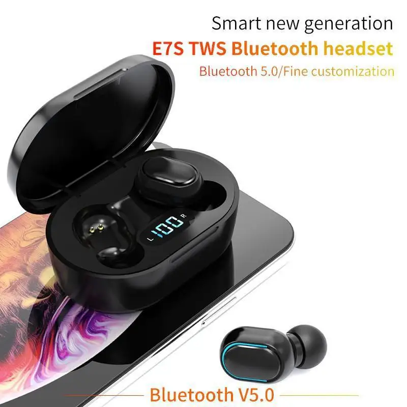 

E7S TWS Wireless Headphones Bluetooth Earphone LED Digital Display Headset Stereo Earbuds Sport Earpices For Xiaomi Huawei Black
