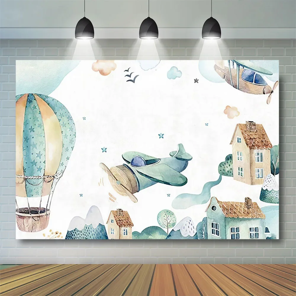 

7x5FT Vintage Plane Airplane Baby On Way Adventure World Outdoor Weatherproof Photo Background Wrinkle Free Polyester Polycotton