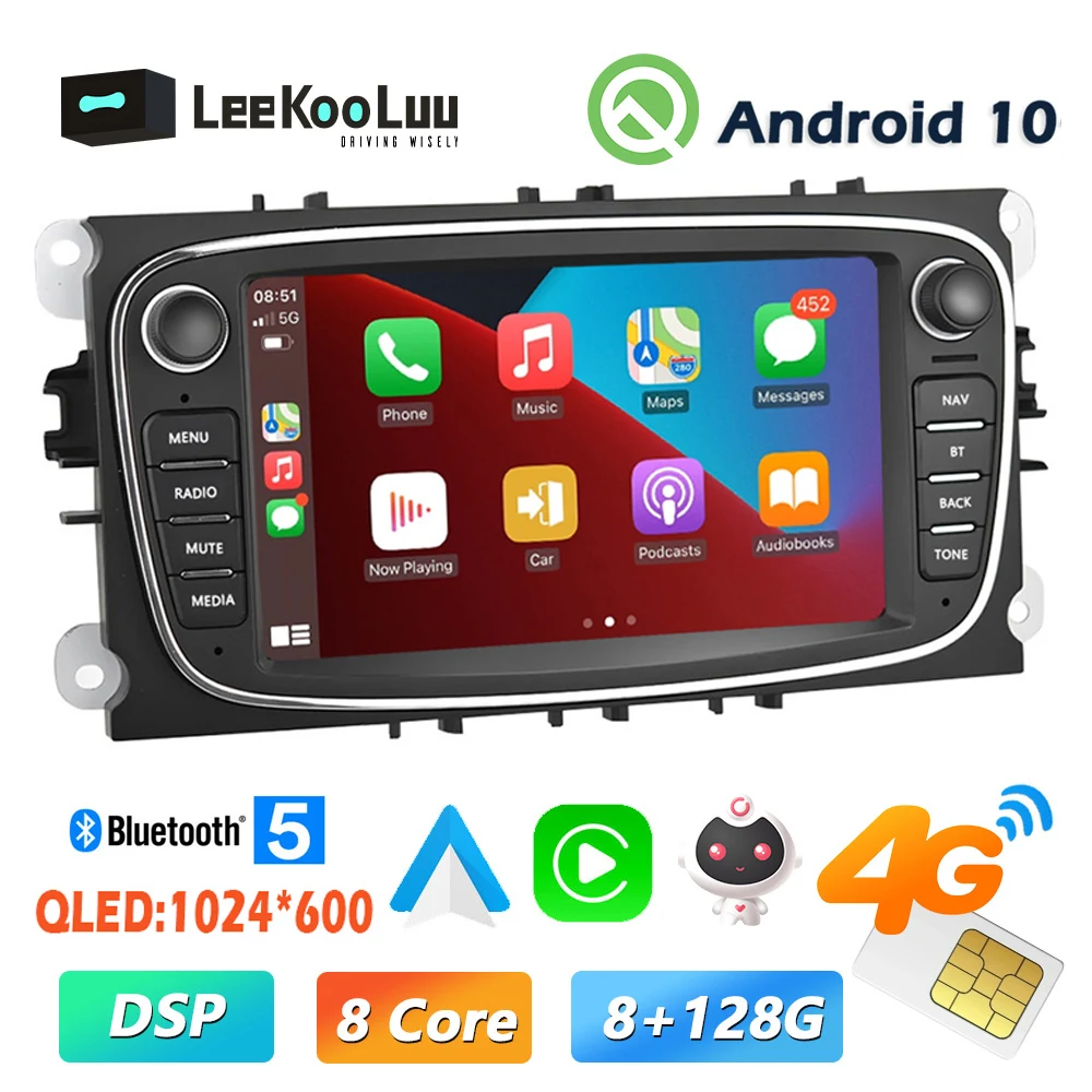 LeeKooLuu 2 Din Car Multimedia Player Android Radio GPS Stereo 2Din Autoradio Carplay For FORD/Focus/Mondeo/S-MAX/C-MAX/Galaxy