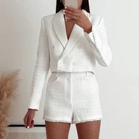 ardm elegant ofiice ladies tweed white notched collar spring blazer za double breasted jacket women outerwear chic top crop coat