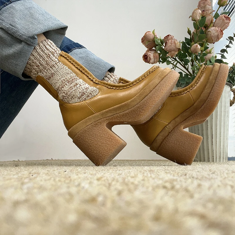 

Женские ботильоны из натуральной кожи и кашемира, с круглым носком