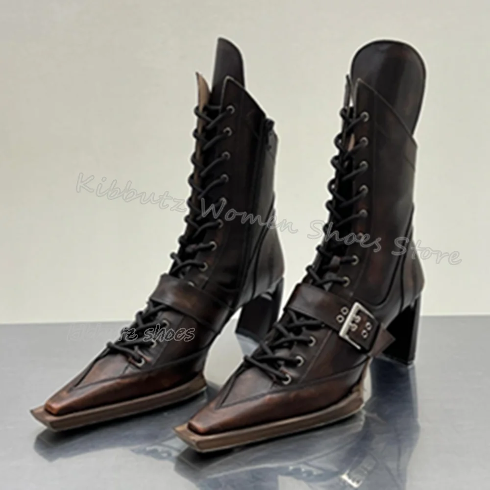 Винтажные ковбойские ботильоны из натуральной кожи на шнуровке элегантная