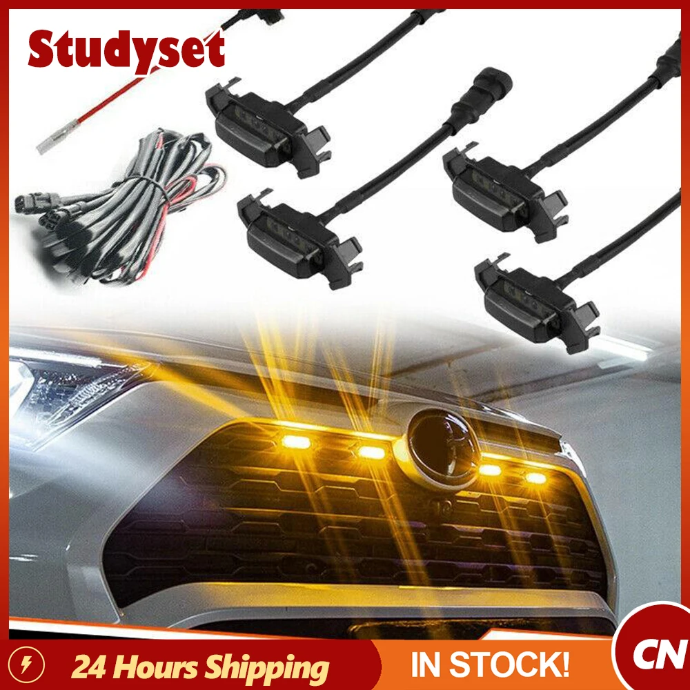 

4pcs/set Grille Led Lights Kit Black Case Yellow Light For 201-2021 Rav 4 Car Grille Lighting Kit Auto Accessories DropShipping