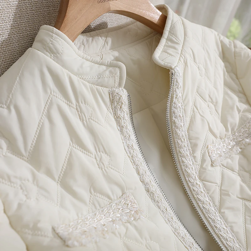 Vimly Cotton-padded Jacket for Women 2022 Fashion Elegant Short Wide-waisted White Thin Warm Parkas Coat Winter Clothes V6682