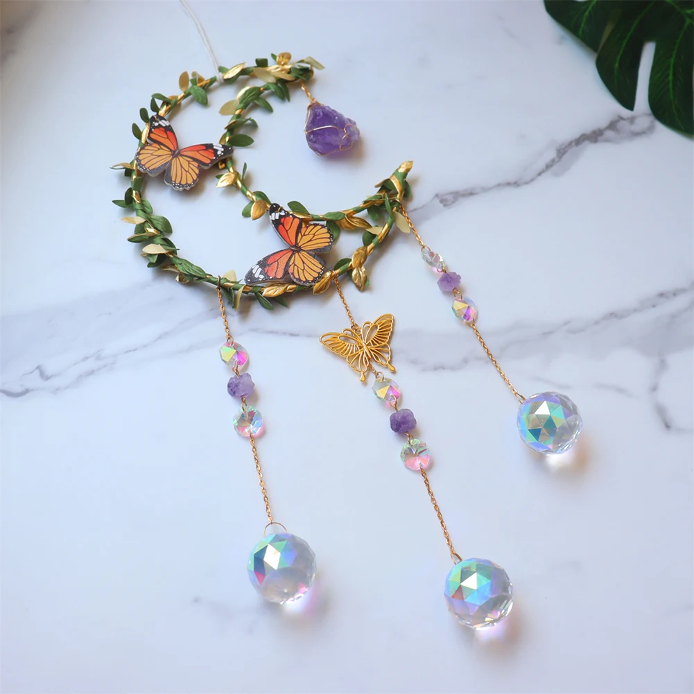 

Butterfly Rainbow Light Catcher Garden Decor Wind Chime Hanging Drop Home Decoration Crystal Car Hanging Supplies Christmas Gift