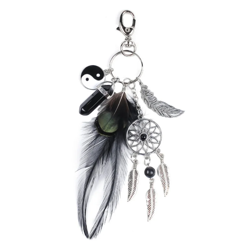 

Dreamcatcher with Black Agate & Charm Keyring Key Chain Keyfob