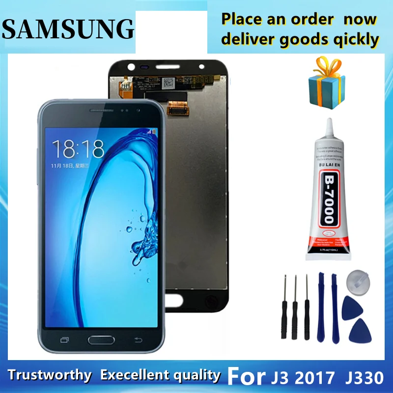 Оригинальный ЖК-дисплей для SAMSUNG Galaxy J3 2017 J330 J330F, без битых пикселей, сенсорный экран, сигитирующее устройство в сборе, заменяемый