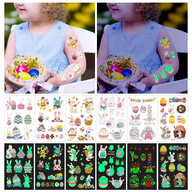 

Luminous Tattoos for Children Temporary Waterproof Tatoo Sticker Child Cute Rabbit Body Art Fake Tatto for Kids Medusa Tattoo