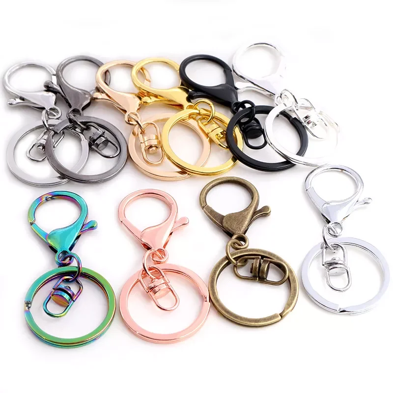 

30mm Key Ring Long 70mm Popular classic 11 Colors Plated lobster clasp key hook chain jewelry making for keychain