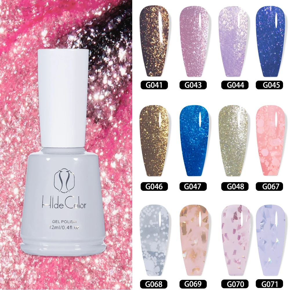 

HideColor Manicure Gel Nail Polish 12ml UV/LED Semi Permanent Glitter Gel Paint 37 Colors Gel Lacquer Soak Off UV Gel Varnish