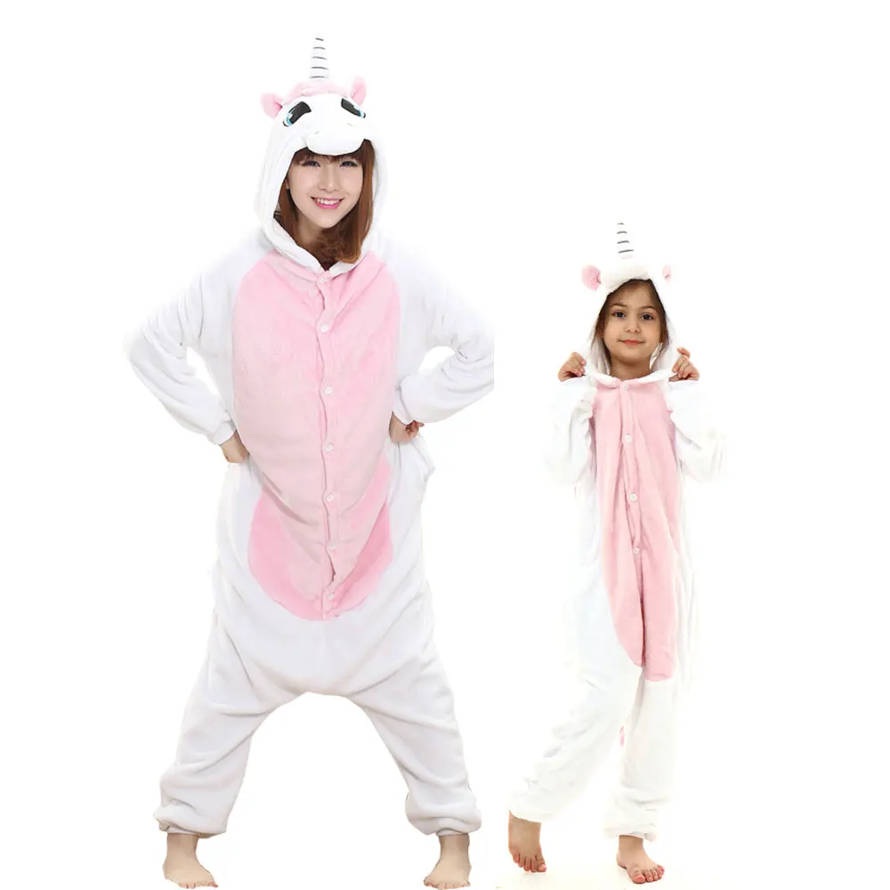 

Комбинезон-кигуруми в виде розового единорога с животными для мам и девочек, костюм для семьи на Хэллоуин, теплый пижамный комплект с тапкам...