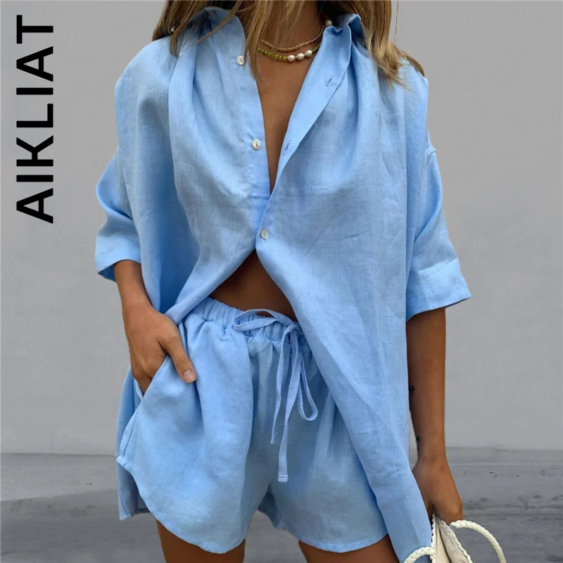 

Aikliat Women Set Fashion Loose Short Pants Elegant Loose 2 Piece Set Slim Basic Tracksuit Party Female Sweatsuits For Women