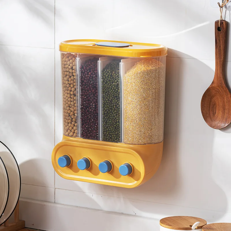 

2L/4L/6L Food Storage Grains Cans Box Sealed Moisture Proof Rice Buckets Wall Mounted Tanks Kitchen Classified Storage Container