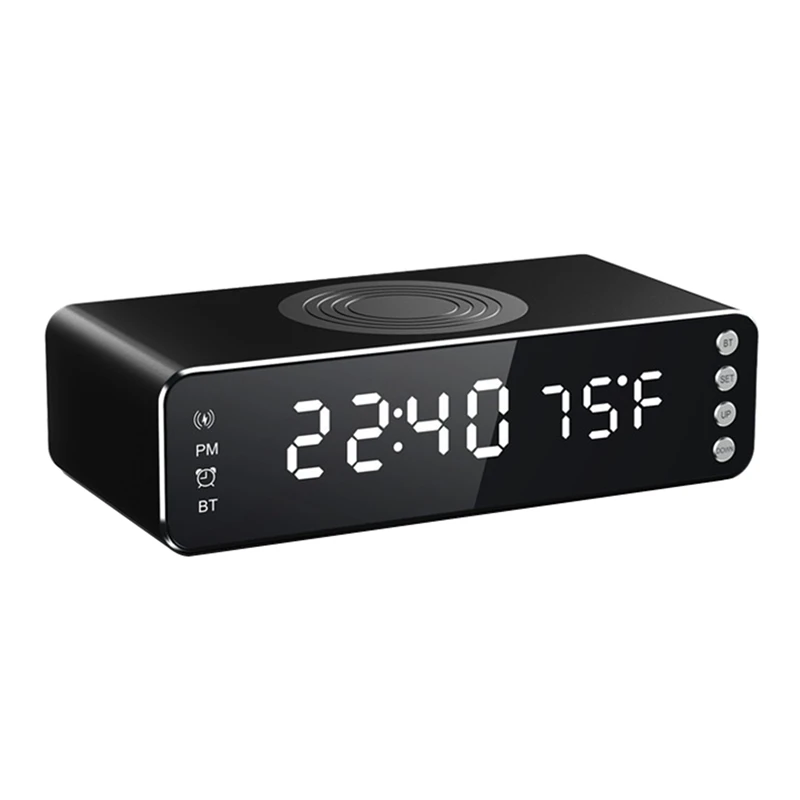 

LED Alarm Clock with Wireless Charger Bluetooth Speaker 3 in 1 Multifunctional Bedside Clock Smart Speaker