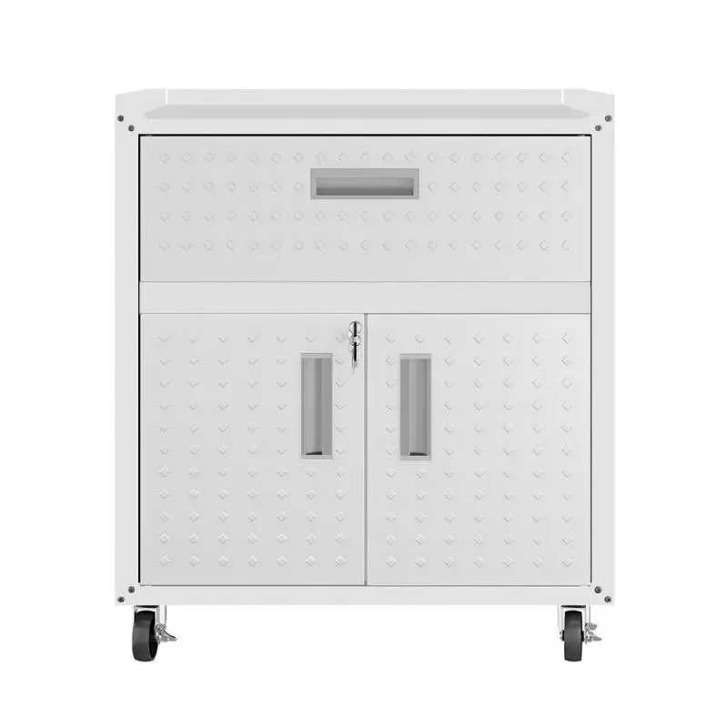 

Comfort Fortress Textured Metal 31.5" Garage Mobile Cabinet with 1 Full Extension Drawer and 2 Adjustable Shelves in White