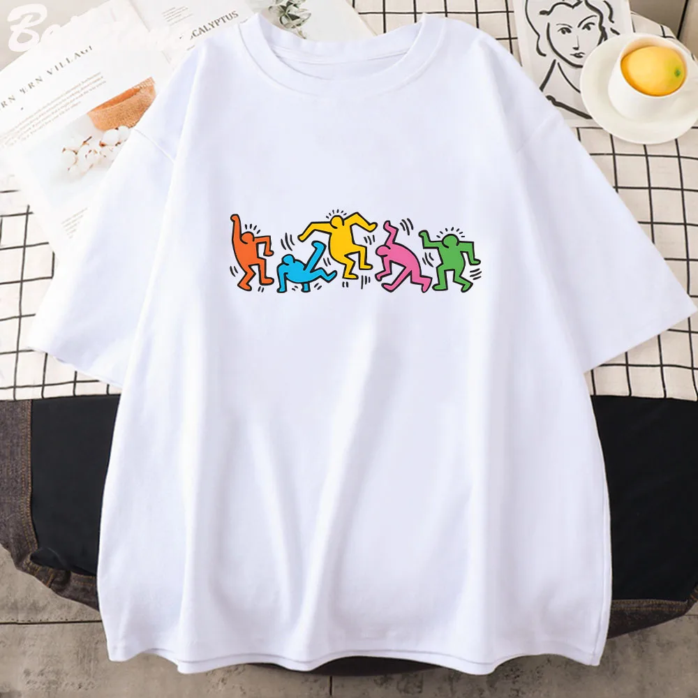 

K-keith H-haring Tshirt Fashion Manga/comic Tshirt Men100% Cotton Tee Soft Summer T-shirt Harajuku Casual Women Clothing Tops