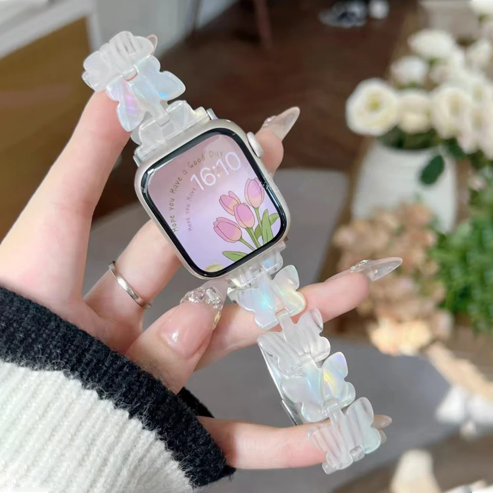 

Luxury Womens Resin Strap For Apple Watch Series 6 5 38 40mm 44mm 42mm Girls Bracelet For iWatch SE 7 4 3 2 41mm 45mm Wristband