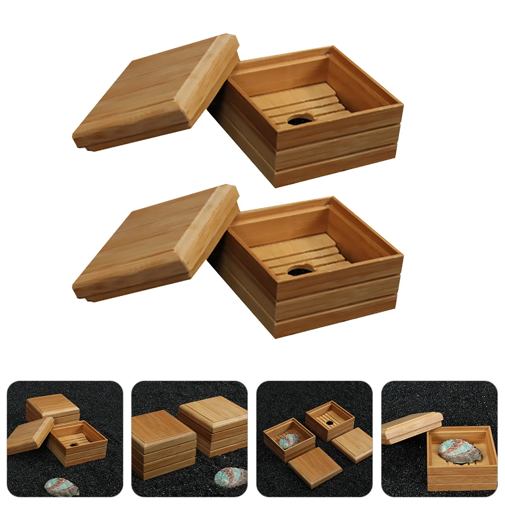 

2pcs Soap Container with Lid Soap Holder Box Wood Soap Holder Soap Dish Holder Wooden Soap Tray Soap Holder Case