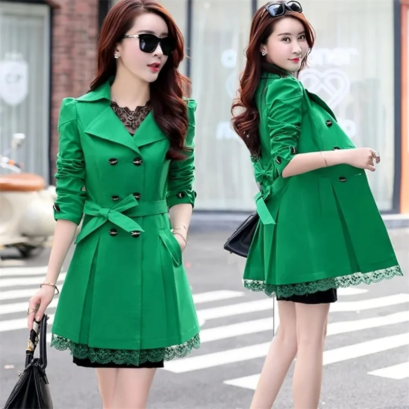 

Trench Coat Women New Spring Autumn Double-Breasted Lace Windbreaker Female Coats Slim Elegant Ladies Outwear Gabardina Mujer 3X