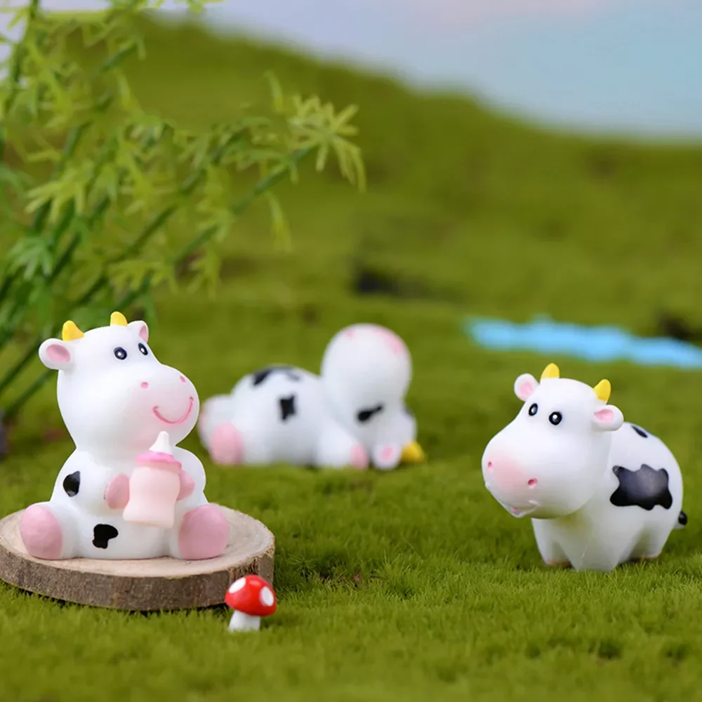 

3 Pcs Cow Figurine Decoration Craft Miniature Model Home Decoration Cute Accessories Desktop Garden Decoration